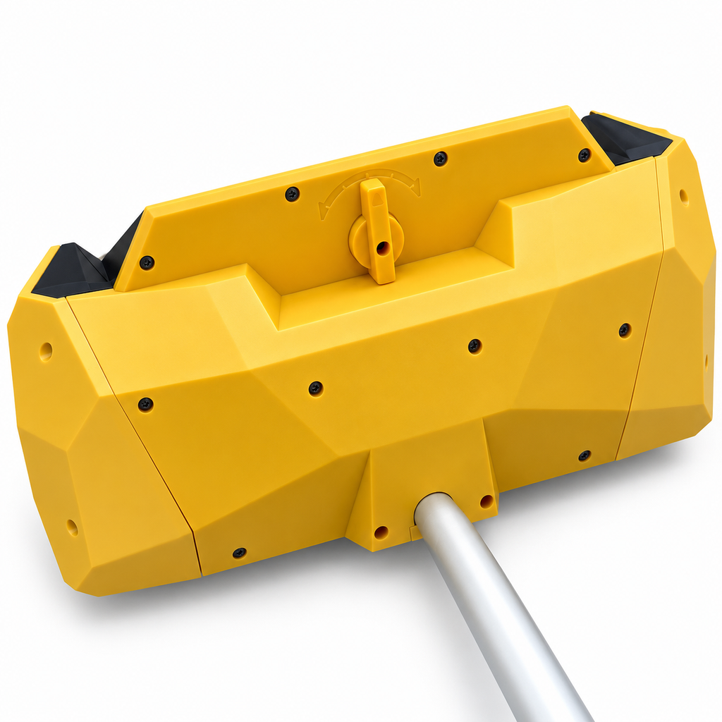 Rear housing of the yellow FLEIGIN snow shovel head containing its brushless motor