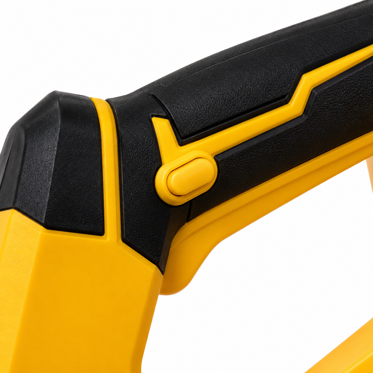 Close view of the FLEIGIN snow shovel handle safety button and trigger
